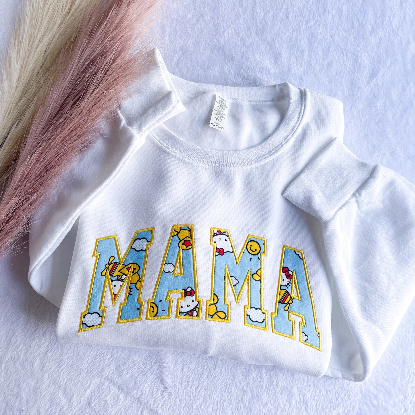 Kitty and Airplane MAMA Embroidered Sweatshirt